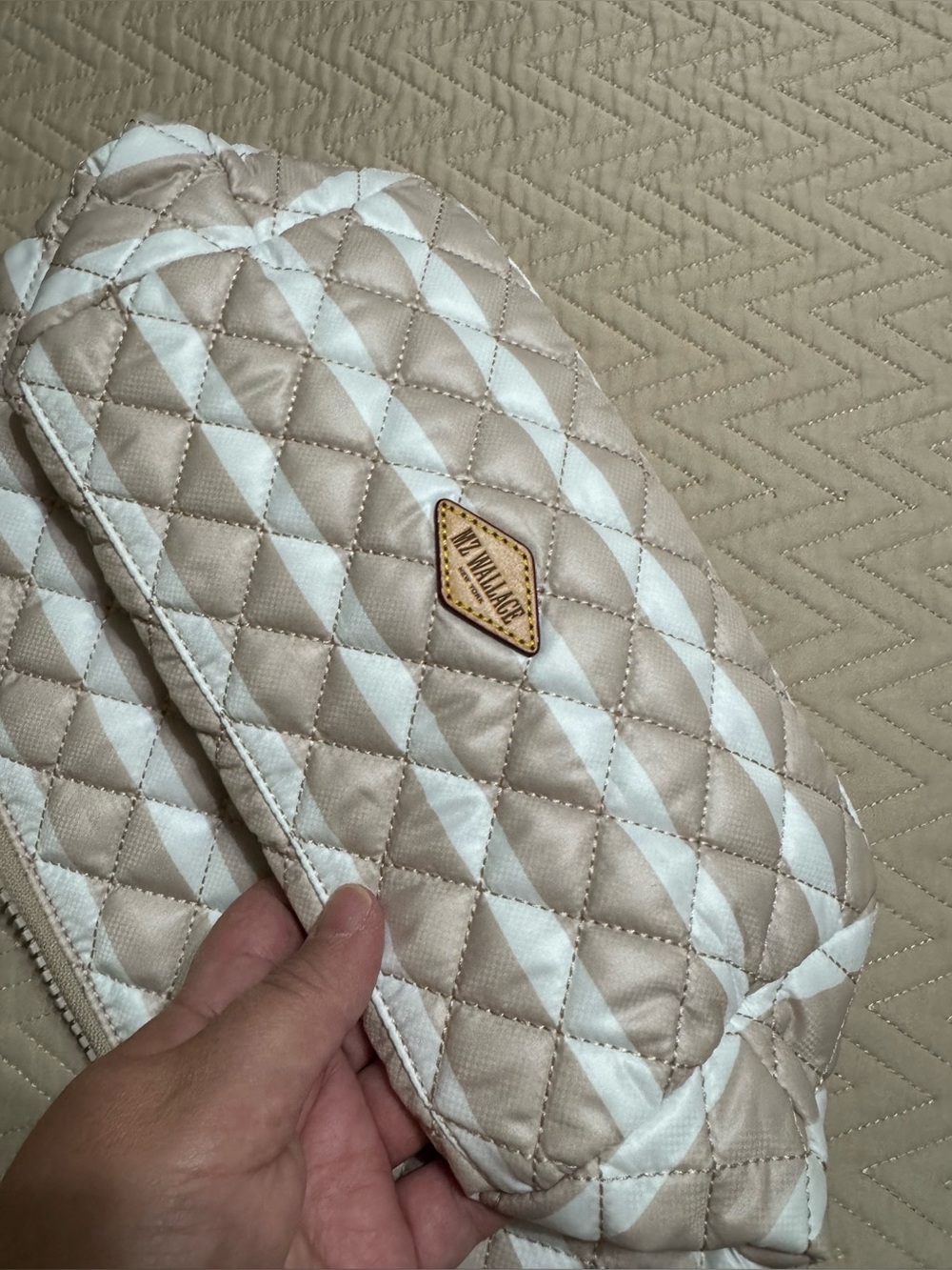 🎉QUICK SALE🎉MZ Wallace Large Zoey Cosmetic Mushroom Ecru Charter Stripe - Picture 8 of 8